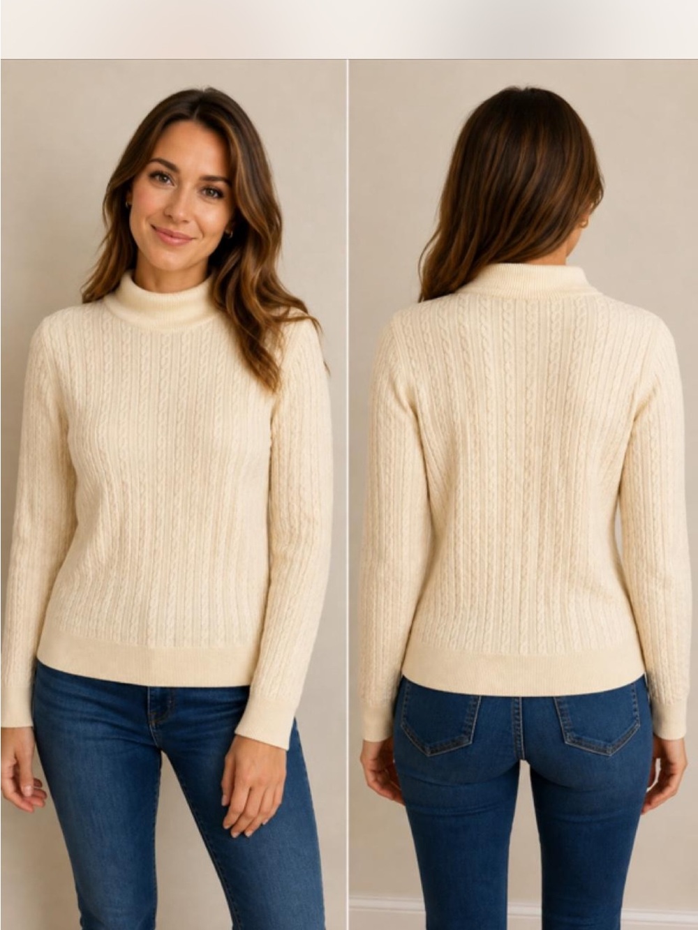 Talbots Cream Cable Turtleneck Sweater